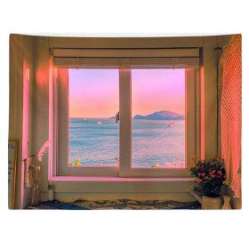 Seascape Pink Late Sunset Wall Art Backdrop Tapestry, Fake Window