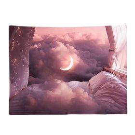 Pink Clouds Crescent Moon Wall Backdrop Tapestry Art