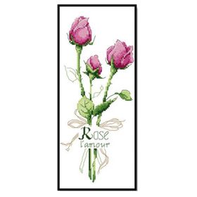 Pink Rose Cross Stitch Needlework Art