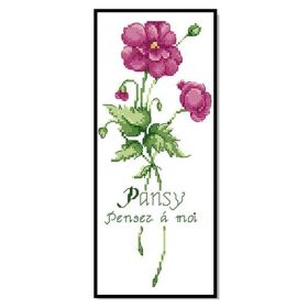 Pink Pansy Cross Stitch Needlework Art