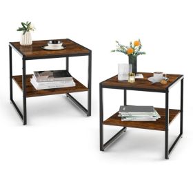 2 Pieces 2-Tier 20 Inch Square End Side Tables