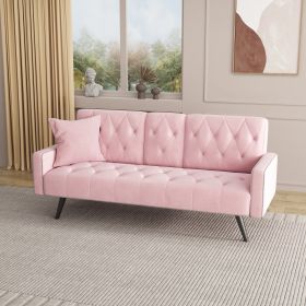 Pink Sofa Bed With Armrest and Two Cup Holders