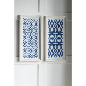 2 Blue and White Hanging Sculptures, 12.5" x 24.5"