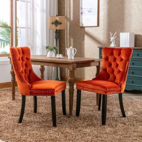 Nikki Collection Modern, 2 Orange Velvet Upholstered Dining Chairs