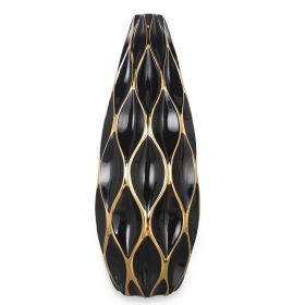 Elegant Black Ceramic Vase with Gold Accents