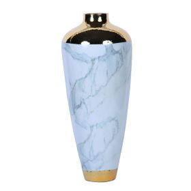 Elegant Celadon Marble Ceramic Vase with Gold Accents