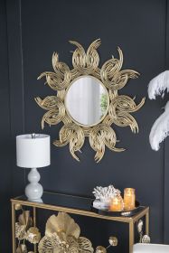 Sunburst Decorative Mirror with Gold Finish, Boho Wall Sun Mirror