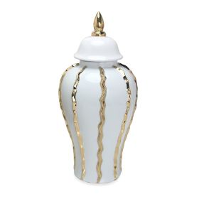 Elegant White Ceramic Jar with Gold Accents