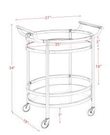 ACME Lakelyn Serving Cart, Rose Gold & Clear Glass