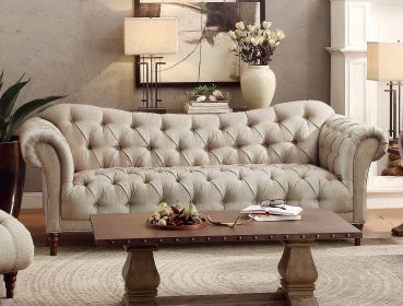 St. Claire Style Button-Tufted Light Brown Tone Sofa