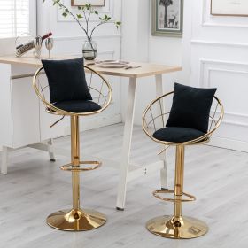 2 Black velvet bar chairs, pure gold plated, 360 degree rotation