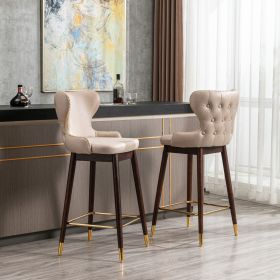 Modern Leathaire Golden Fabric bar stools, Set of 2