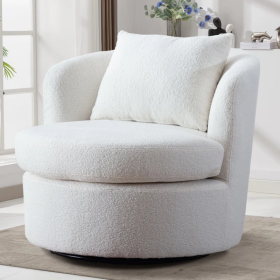 Super Soft Upholstered Swivel Barrel Chair with Pillow