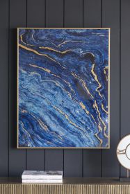 Set of 2 Blue and Gold Marbled Designed Art Panels