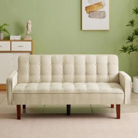 Beige, Linen Futon Sofa Bed Fabric Upholstered