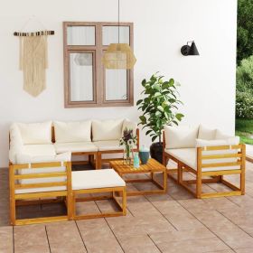 10 Piece Patio Lounge Set with Cream Colored Cushion Solid with Acacia Wood