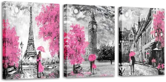 Black, White, and Pink Eiffel Tower Wall Art