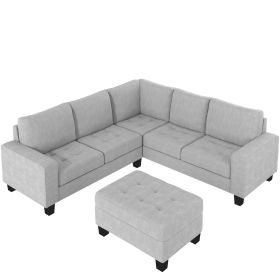 Gray Sectional Corner Sofa L-shape Couch with storage, Ottoman, and cup holders