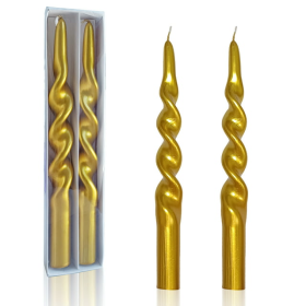 2 Gold Spiral Taper Candles Sticks for Wedding Dinner Decoration