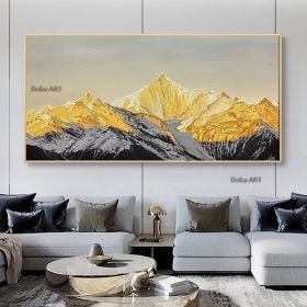 Handmade Original Golden and Snow Mountain Painting (size: 100X150cm)