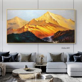 Handmade Gold Mountain Oil Painting on Canvas (size: 50x100cm)