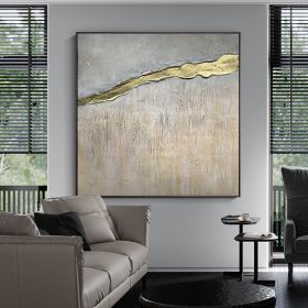 Hand Painted Texture Abstract Oil Painting Gold Foil Canvas Painting (size: 150x150cm)