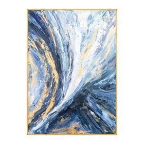 Hand Painted Gold Foil Blue Canvas Oil Painting (size: 90x120cm)