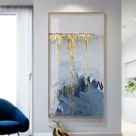 Handmade Gold Foil Abstract Oil Painting, Blue Color Picture Canvas, No Frame (size: 150x220cm)