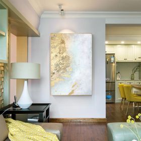 Abstract Oil Painting White and Gold Foil On Canvas, no frame (size: 150x220cm)