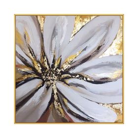 Handmade Abstract Oil Painting Gold Foil Flowers Picture Canvas, No Frame (size: 100x100cm)