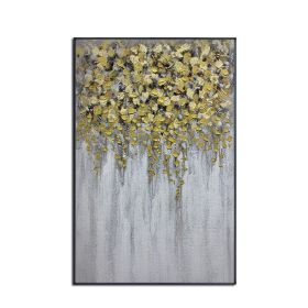 Gold Foil Abstract Oil Painting Yellow and White Picture Canvas, No Frame (size: 100X150cm)