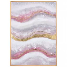 Gold Foil Abstract Oil Painting Wall Art Pink Marble Texture Picture Canvas, No Frame (size: 90x120cm)