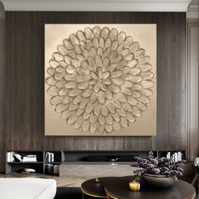 Handmade Oil Painting Original Blooming, Golden Flower On Canvas (Style: 1, size: 120x120cm)