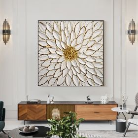 Handmade Oil Painting Original Blooming Flower Abstract Golden Art (Style: 1, size: 150x150cm)