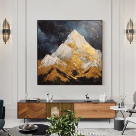 Hand Painted Oil Painting Abstract Mountain on Canvas, Gold Landscape (Style: 1, size: 60x60cm)