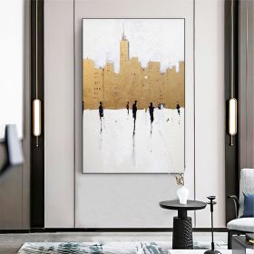 Hand Painted Oil Painting City Figure on Canvas, Abstract Gold Foil Art (Style: 1, size: 50X70cm)