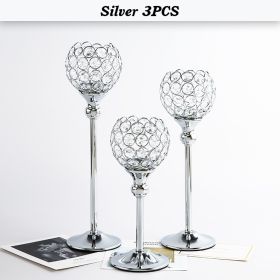 Crystal Candle Holder Pillar Gold/Silver Metal Tealight Candlestick (Color: Silver 3PCS, Ships From: CN)