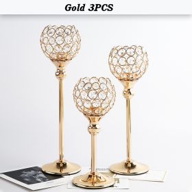 Crystal Candle Holder Pillar Gold/Silver Metal Tealight Candlestick (Color: Gold 3PCS, Ships From: CN)