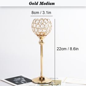 Crystal Candle Holder Pillar Gold/Silver Metal Tealight Candlestick (Color: Gold Medium, Ships From: CN)