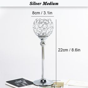 Crystal Candle Holder Pillar Gold/Silver Metal Tealight Candlestick (Color: Silver Medium, Ships From: CN)