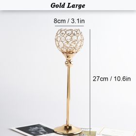 Crystal Candle Holder Pillar Gold/Silver Metal Tealight Candlestick (Color: Gold Large, Ships From: CN)