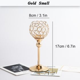 Crystal Candle Holder Pillar Gold/Silver Metal Tealight Candlestick (Color: Gold  Small, Ships From: CN)