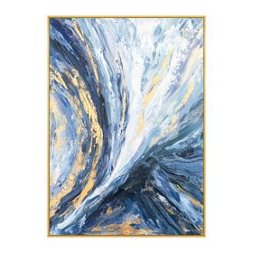 Hand Painted Gold Foil Blue Canvas Oil Painting (size: 75x150cm)