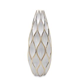 Elegant White Ceramic Vase with Gold Accents (Color: as Pic)