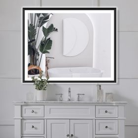 Backlit and Front Lighted Mirror for Bathroom, Black and White Frame (Color: Matte Black, size: 40"*32")