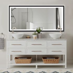 Backlit and Front Lighted Mirror for Bathroom, Black and White Frame (Color: Matte Black, size: 60"*28")