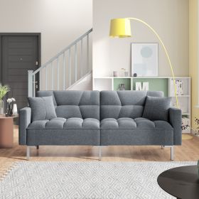 Linen Upholstered Modern Convertible Folding Futon Sofa Bed (Color: Dark Gray)