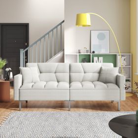 Linen Upholstered Modern Convertible Folding Futon Sofa Bed (Color: White)